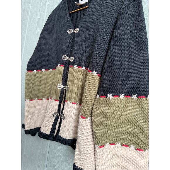 Vintage Knit Cardigan Sweater Scandinavian Hook Closure Embroidered XL Wool - Picture 5 of 6
